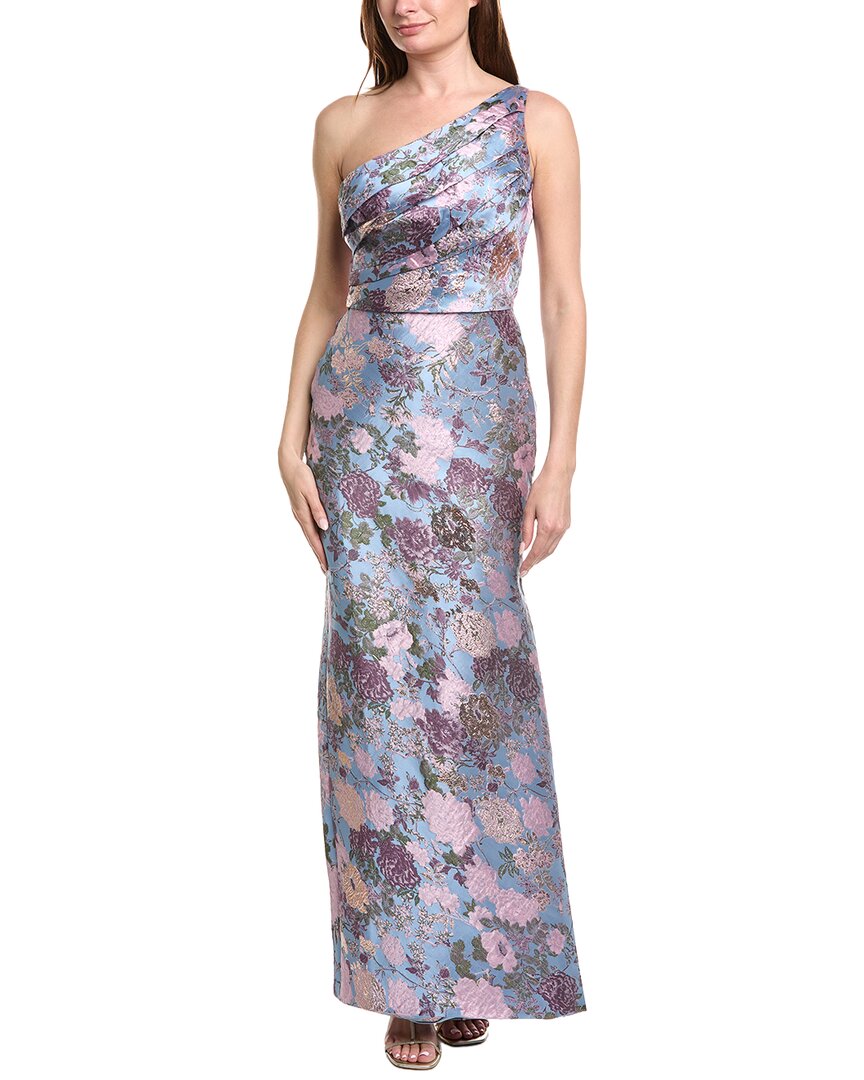 Rene Ruiz One-Shoulder Floral Fil Coupe Column Gown