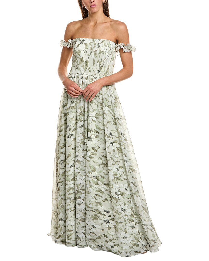Rene Ruiz Off The Shoulder Ruffle Sleeves A-Line Gown