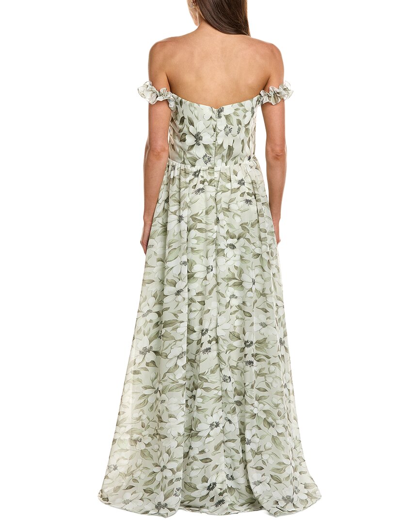 Rene Ruiz Off The Shoulder Ruffle Sleeves A-Line Gown