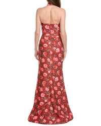 Rene Ruiz Halter Neck Belted Waist Floral Gown
