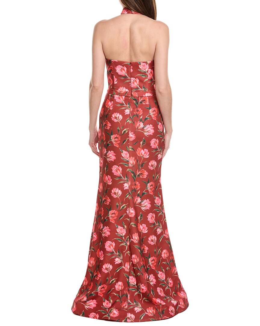 Rene Ruiz Halter Neck Belted Waist Floral Gown