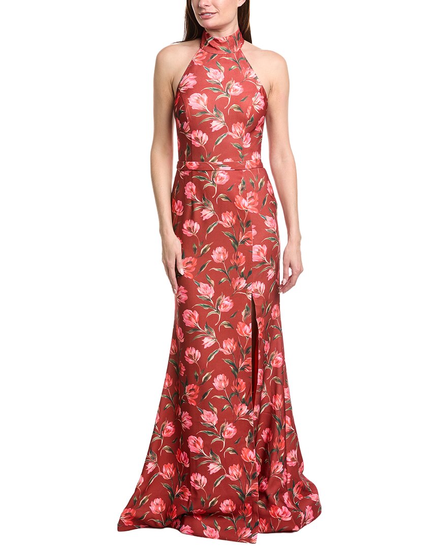 Rene Ruiz Halter Neck Belted Waist Floral Gown