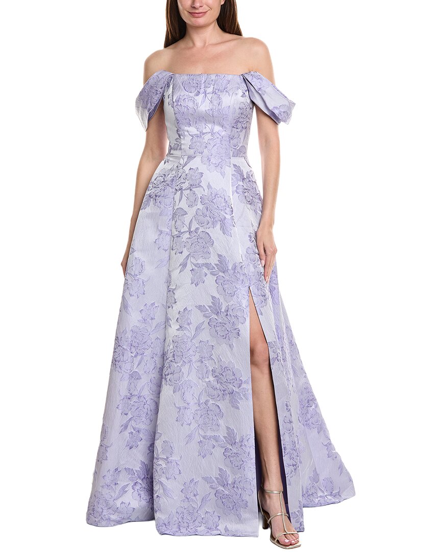Rene Ruiz Off-The-Shoulder Folded Neckline Textured Gown