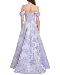 Rene Ruiz Off-The-Shoulder Folded Neckline Textured Gown