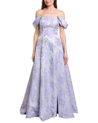 Rene Ruiz Off-The-Shoulder Folded Neckline Textured Gown