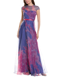 Rene Ruiz Rene Ruiz Cap Sleeve Sheer Overlay Floral Gown
