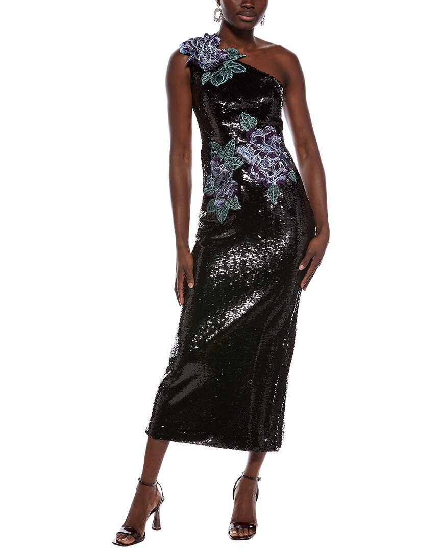 Rene Ruiz Rene Ruiz One-Shoulder Dimensional Floral Applique Midi Dress