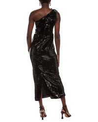 Rene Ruiz Rene Ruiz One-Shoulder Dimensional Floral Applique Midi Dress