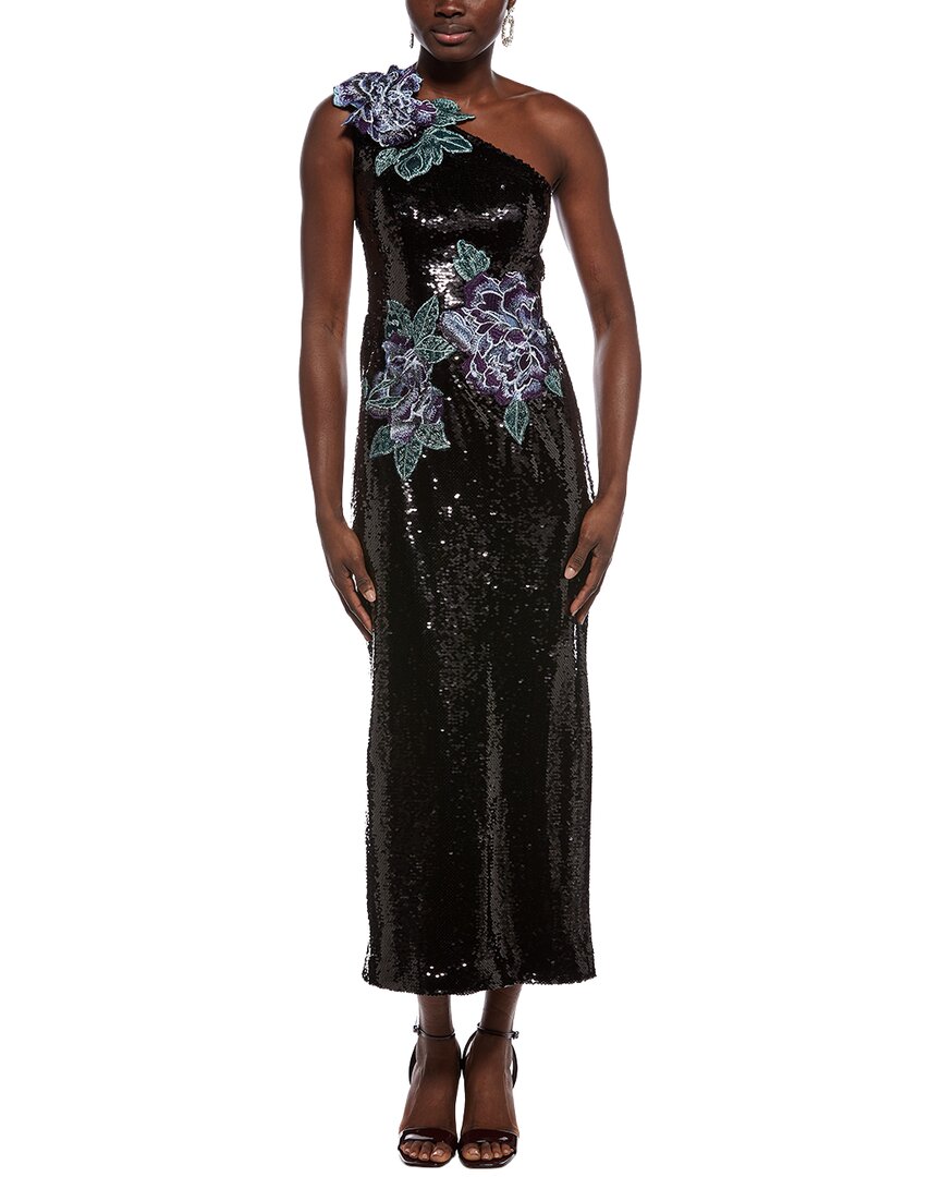 Rene Ruiz Rene Ruiz One-Shoulder Dimensional Floral Applique Midi Dress