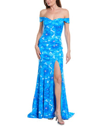 Rene Ruiz Off-The-Shoulder Folded Neckline Gown
