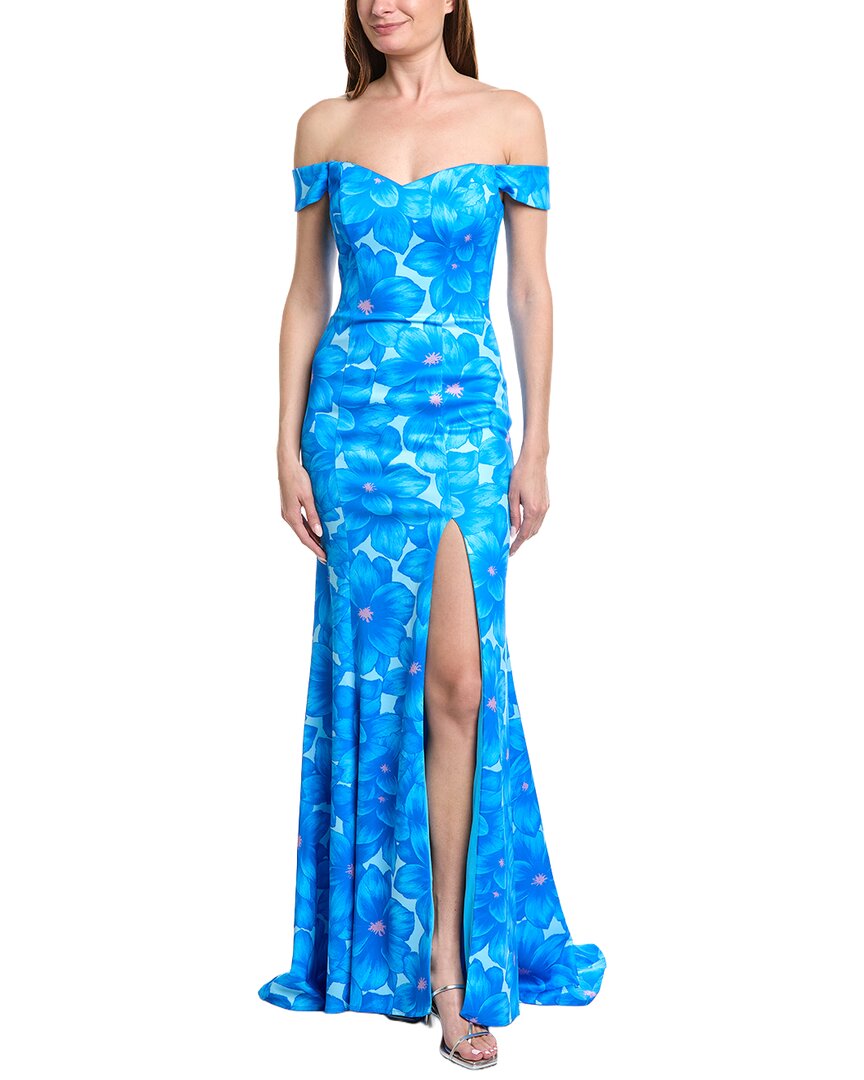 Rene Ruiz Off-The-Shoulder Folded Neckline Gown