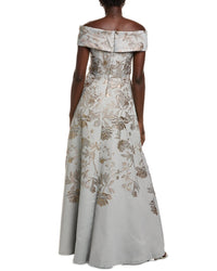 Teri Jon By Rickie Freeman Metallic Jacquard Gown