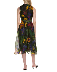 Teri Jon By Rickie Freeman Sleeveless Silk & Linen-Blend Midi Dress