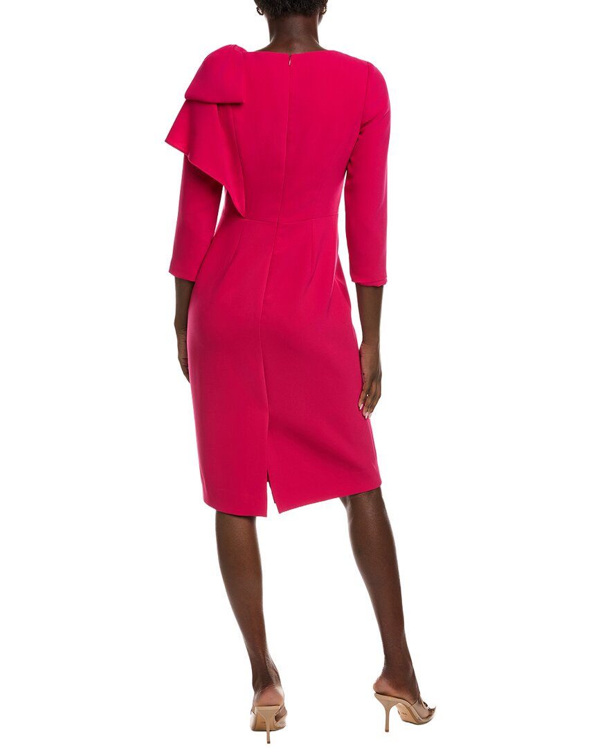 Rickie Freeman For Teri Jon 3/4-Sleeve Draped Cascade Ruffle Sheath Crepe Cocktail Dress, Pink, Women's, 4