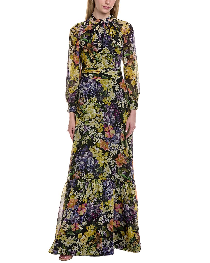 Teri Jon By Rickie Freeman Printed 3/4 Sleeve Maxi Dress