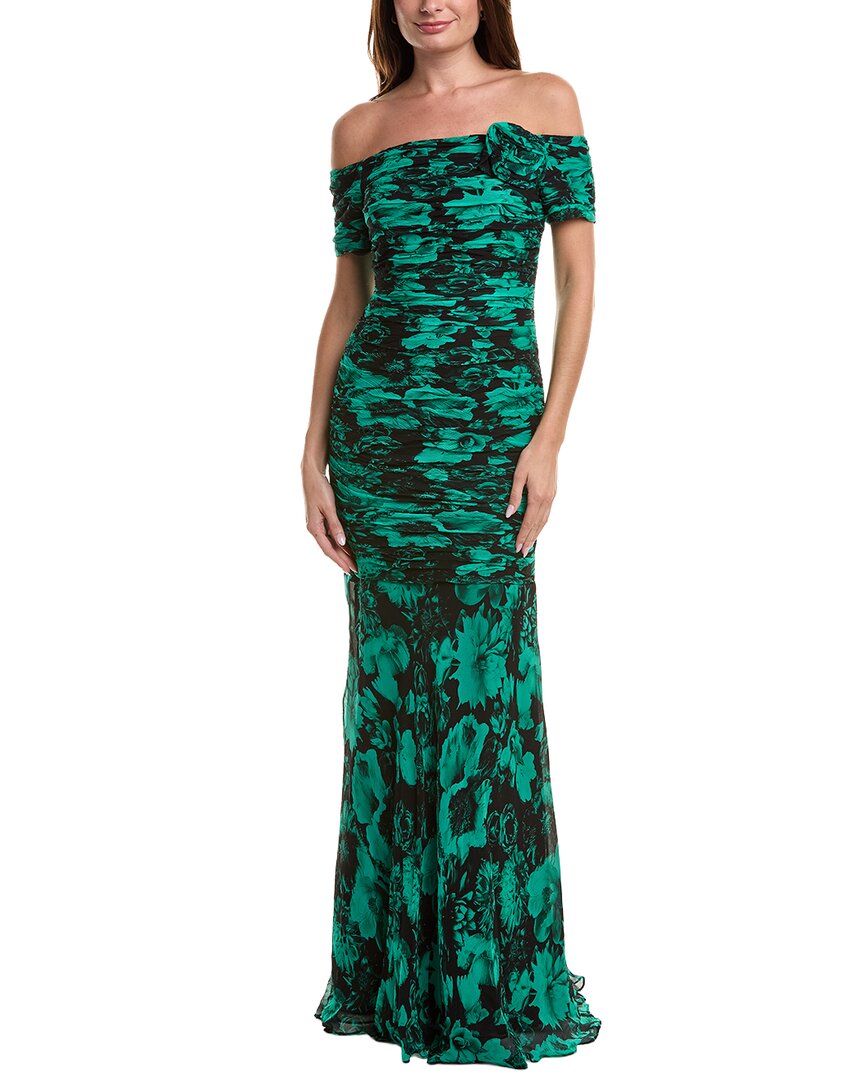 Teri Jon By Rickie Freeman Printed Silk Maxi Dress