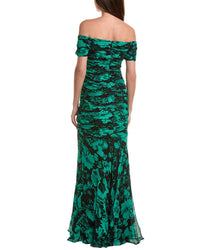 Teri Jon By Rickie Freeman Printed Silk Maxi Dress