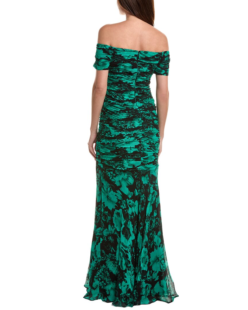 Teri Jon By Rickie Freeman Printed Silk Maxi Dress