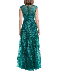 Rene Ruiz Off-The-Shoulder Embroidered Tulle Gown