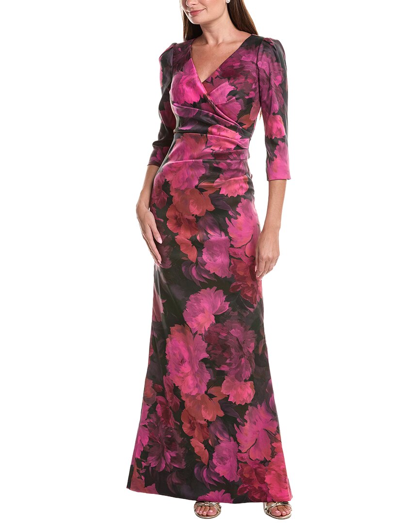 Teri Jon by Rickie Freeman Teri Jon By Rickie Freeman Floral Stretch Mikado Ruched 3/4-Sleeve Gown