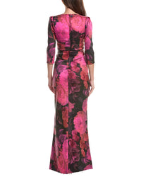 Teri Jon by Rickie Freeman Teri Jon By Rickie Freeman Floral Stretch Mikado Ruched 3/4-Sleeve Gown