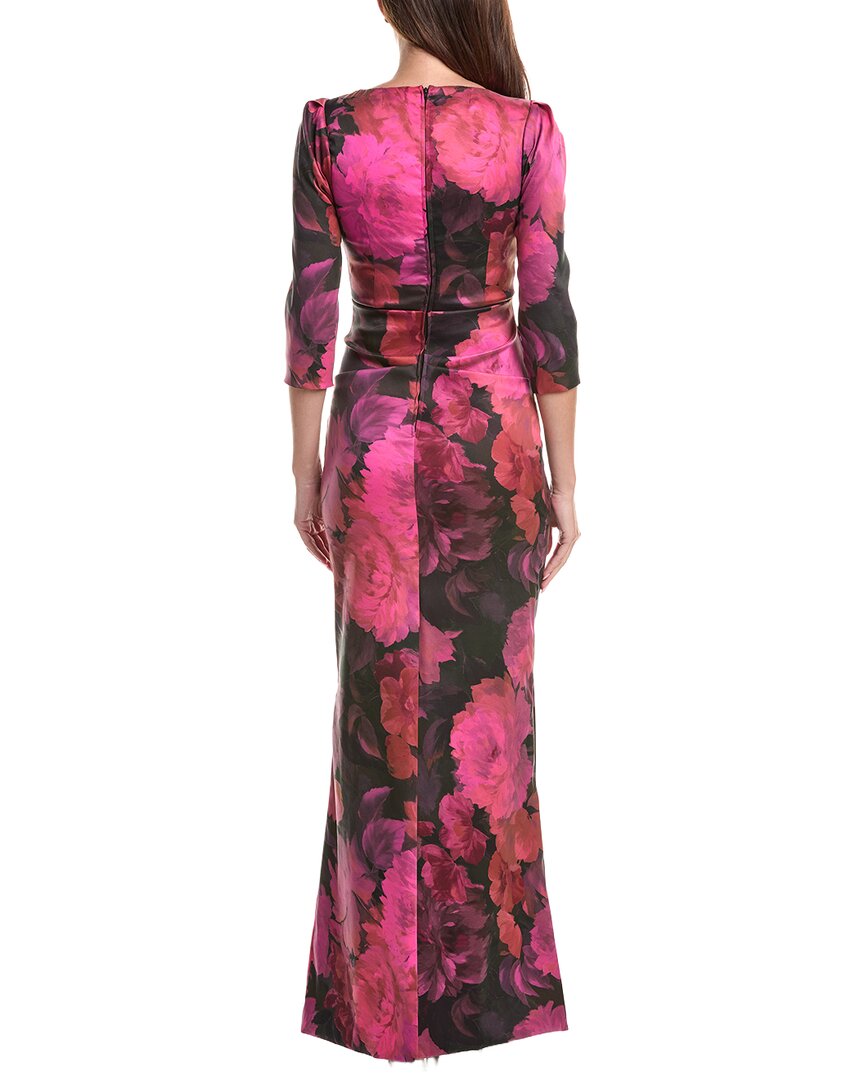 Teri Jon by Rickie Freeman Teri Jon By Rickie Freeman Floral Stretch Mikado Ruched 3/4-Sleeve Gown