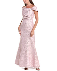 Teri Jon by Rickie Freeman Teri Jon By Rickie Freeman Jacquard Asymmetrical Off-Shoulder Side Bow Godet