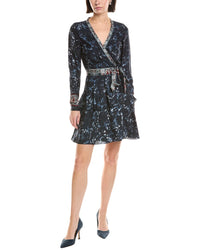 Marchesa Notte Printed V-Neck Mini Wrap Dress