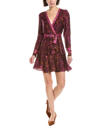 Marchesa Notte Printed V-Neck Mini Wrap Dress