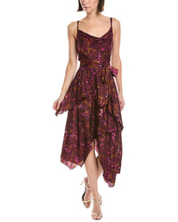 Marchesa Notte Sleeveless Handkerchief Midi Dress