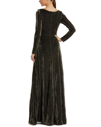 Mac Duggal Long Sleeve Faux Wrap A Line Gown