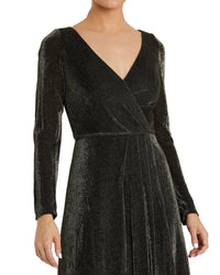 Mac Duggal Long Sleeve Faux Wrap A Line Gown