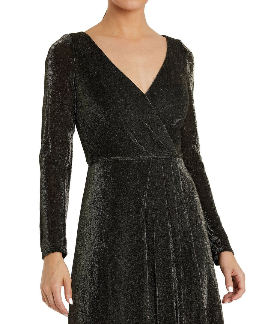 Mac Duggal Long Sleeve Faux Wrap A Line Gown