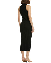 Mac Duggal Rib Knit Collared Sleeveless Fitted Maxi Dress