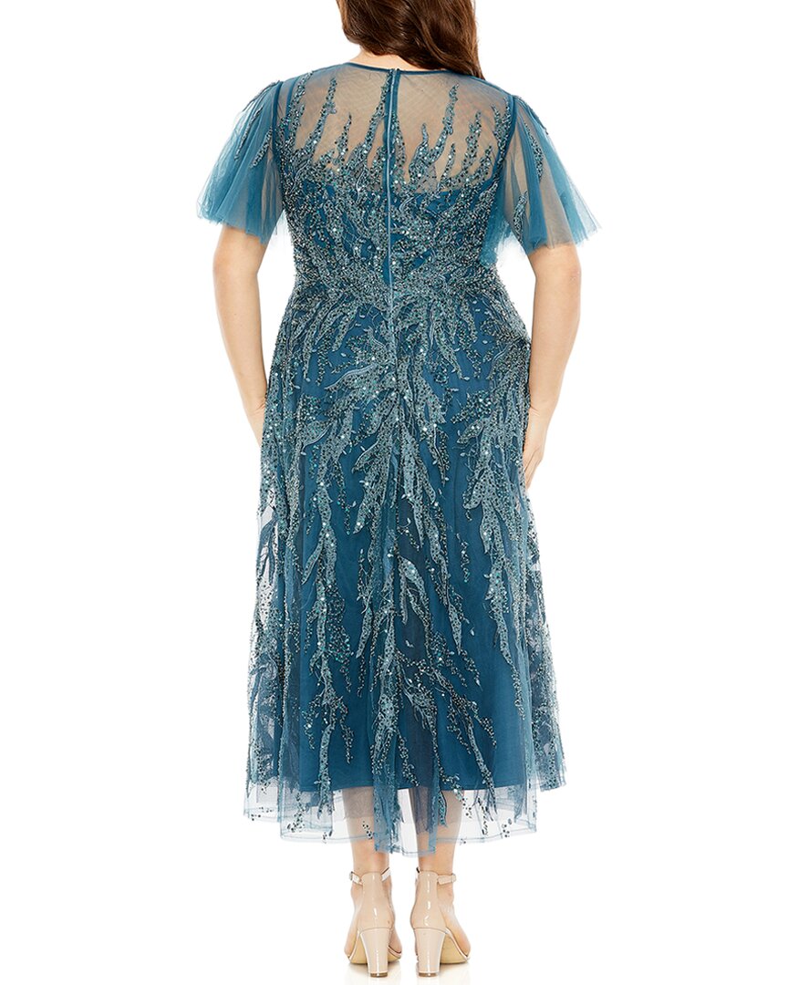 Mac Duggal Plus High Neck Flutter Sleeve Embellished A-Line Dress
