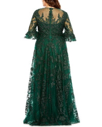 Mac Duggal High Neck Flutter Sleeve Embroidered A-Line Gown