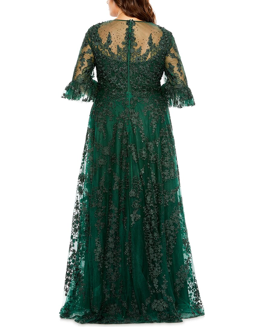 Mac Duggal High Neck Flutter Sleeve Embroidered A-Line Gown