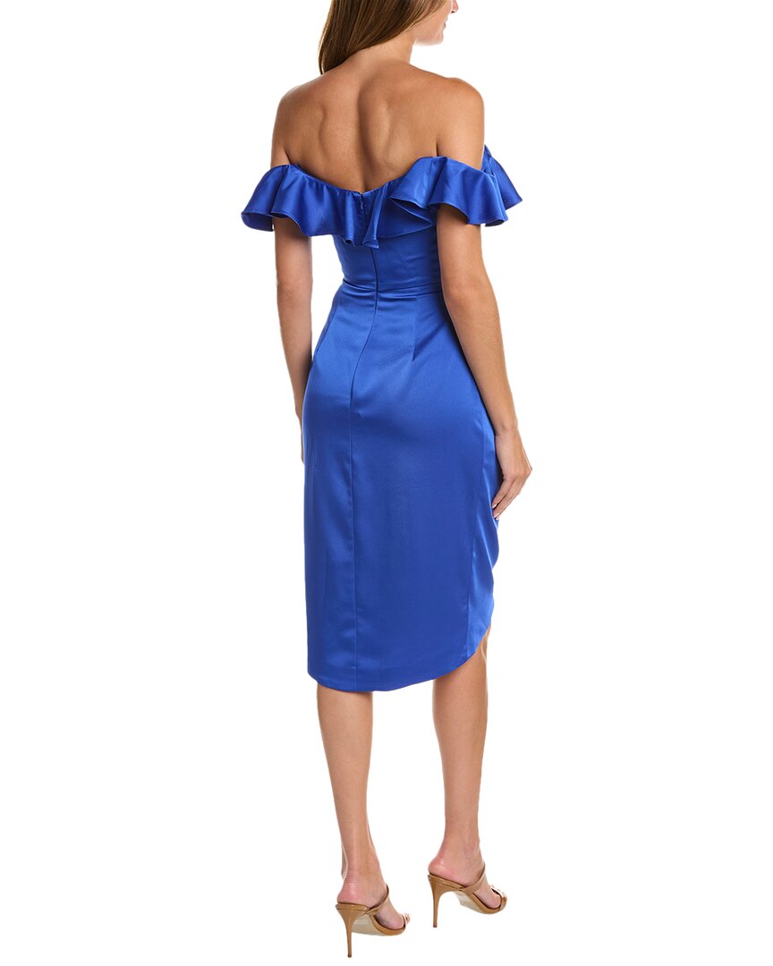 Theia Off-The-Shoulder Satin Midi Dress