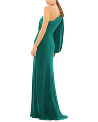 Mac Duggal One Shoulder Puff Sleeve Faux Wrap Gown