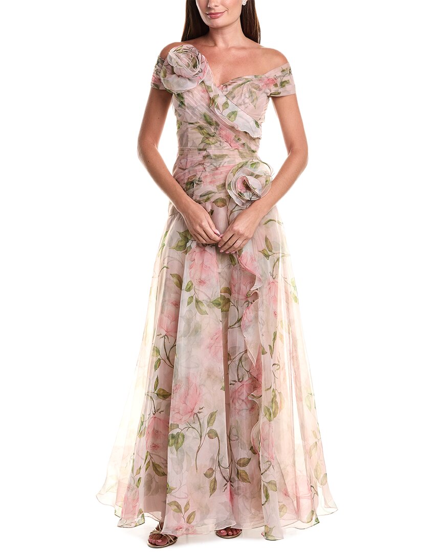 Teri Jon by Rickie Freeman Teri Jon By Rickie Freeman Organza Floral Ruffle Trim Inset Dress