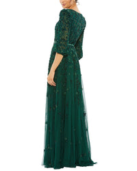 Mac Duggal Embellished V Neck 3/4 Sleeve A Line Gown