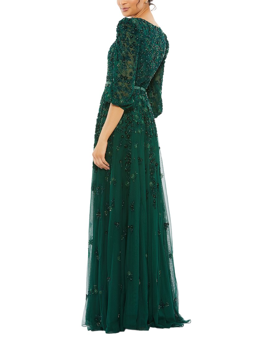 Mac Duggal Embellished V Neck 3/4 Sleeve A Line Gown