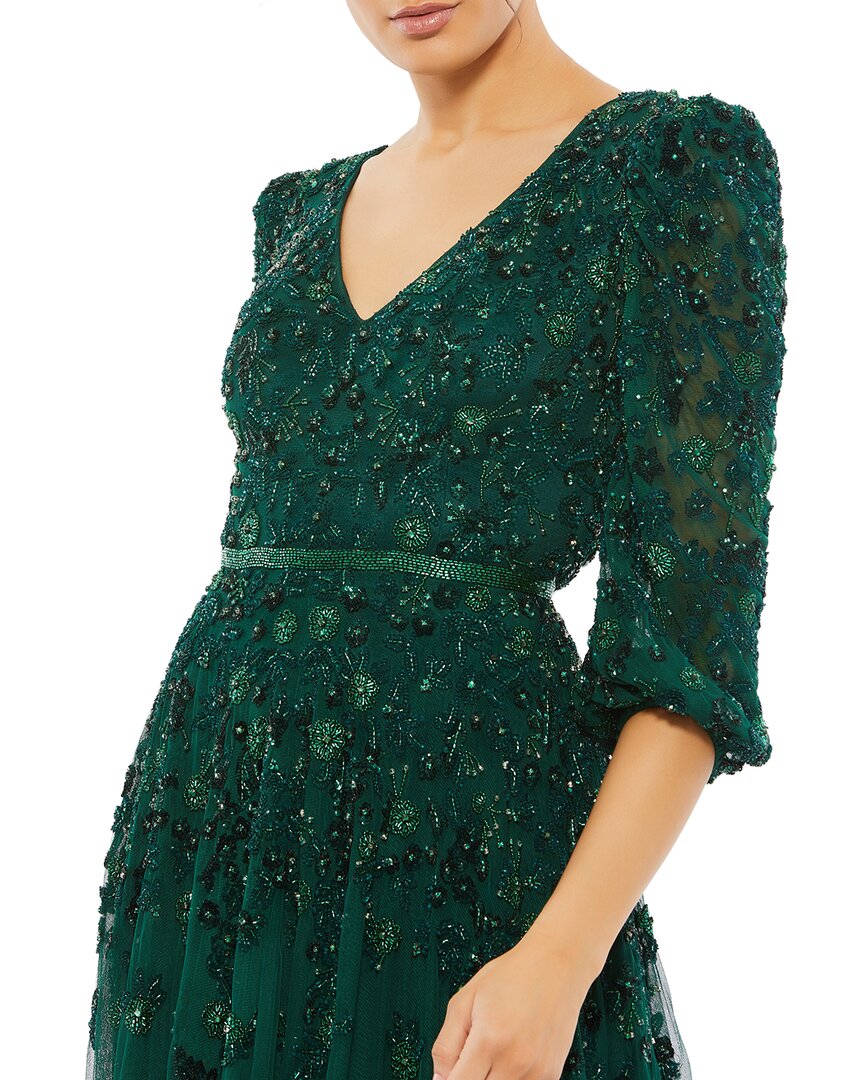 Mac Duggal Embellished V Neck 3/4 Sleeve A Line Gown