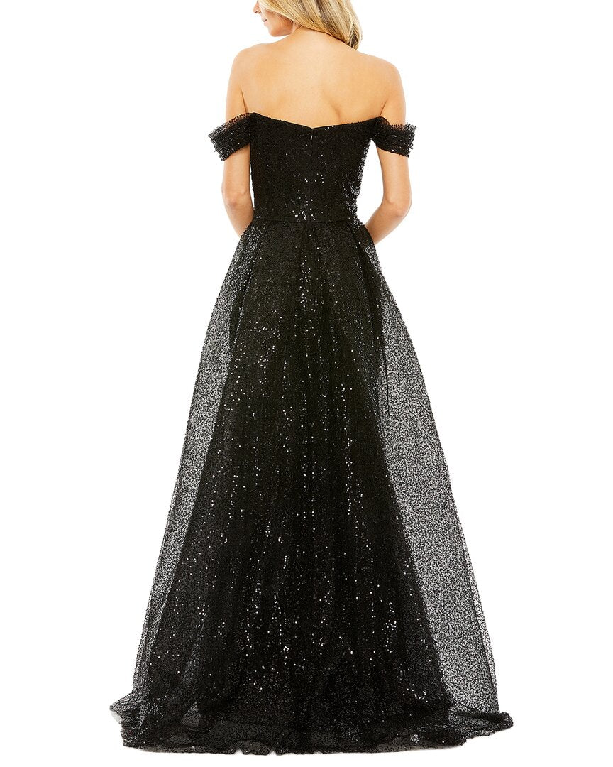 Mac Duggal Off The Shoulder Sequin Panel Train Dress