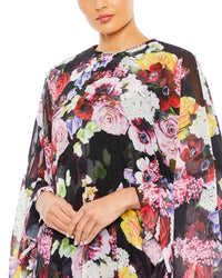 Mac Duggal Charmeuse Long Sleeve V Neck Midi Dress