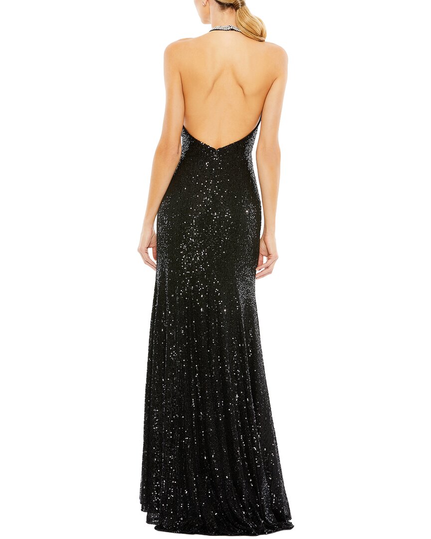 Mac Duggal Sequined High Neck Rhinestone Trim Column Dress