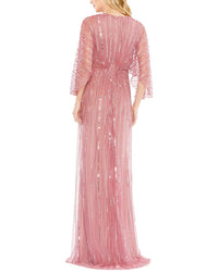 Mac Duggal Striping Kimono Sleeve V Neck Gown