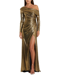 Mac Duggal Off The Shoulder Metallic Gown