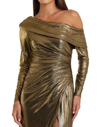 Mac Duggal Off The Shoulder Metallic Gown