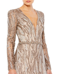 Mac Duggal Embellished Plunge Neck Trumpet Gown